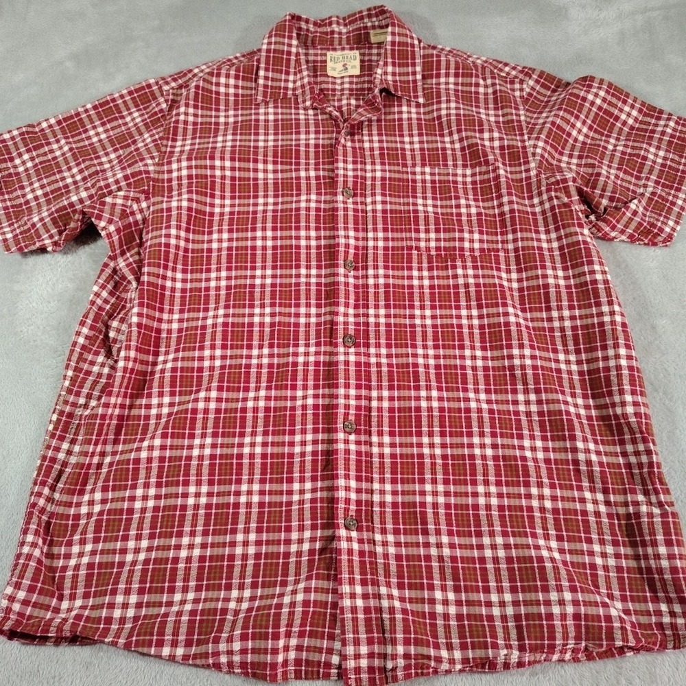 Redhead Shirt Men XL Red Plaid Button‎ Up Short Sleeve Outdoor Farmer Waffled